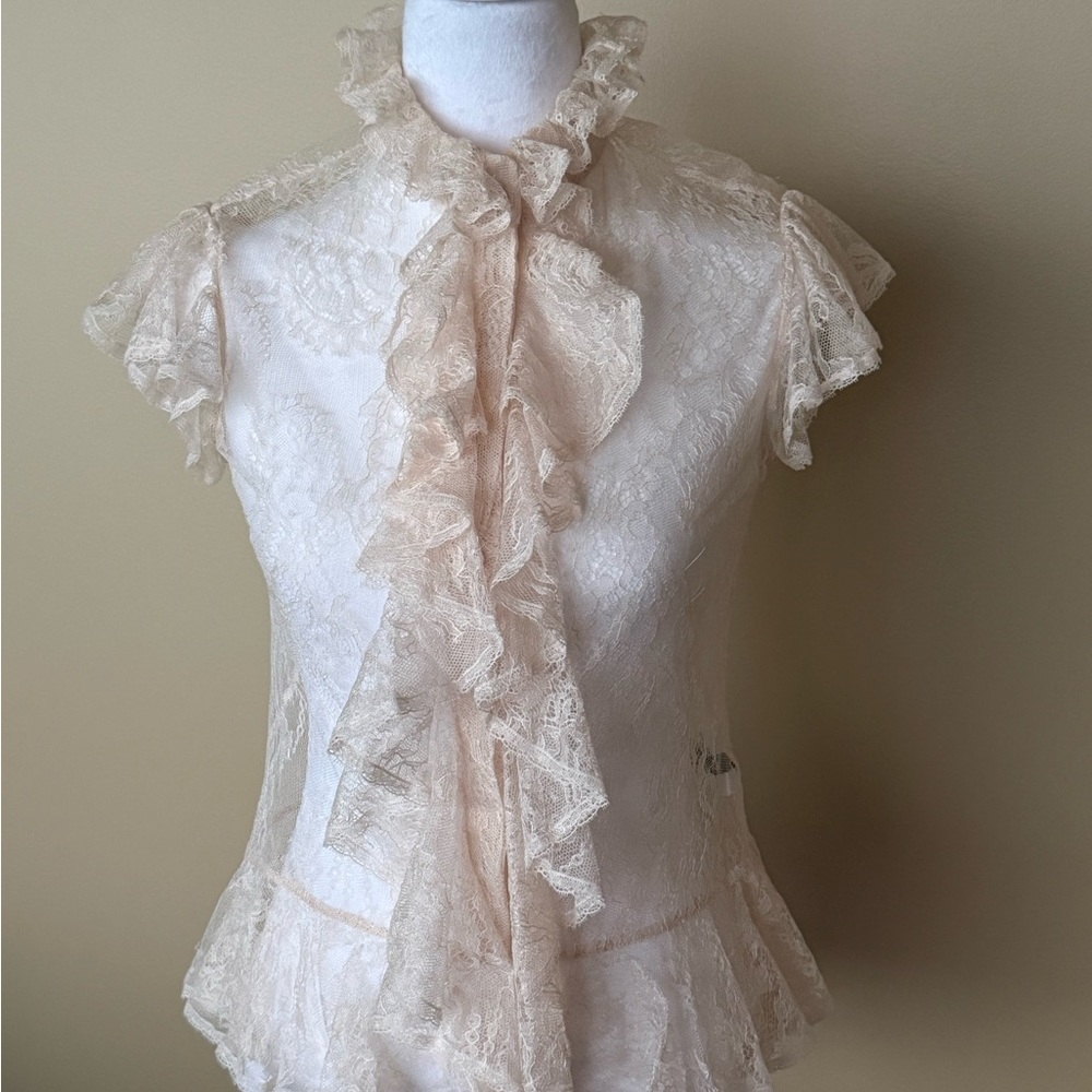 Alexander McQueen Cream Lace Ruffle Blouse